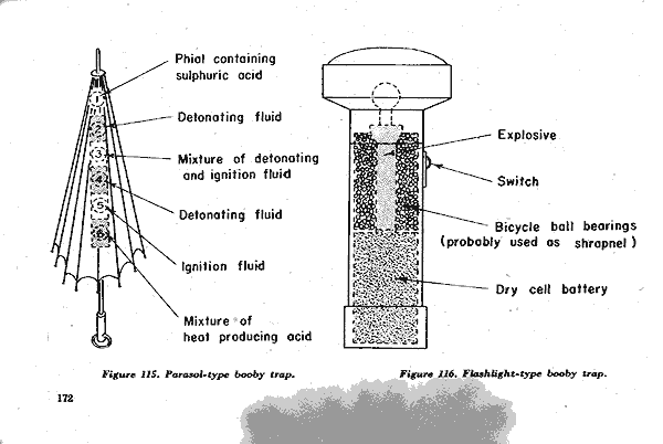 左:傘型の仕掛け爆弾 右:懐中電灯型の仕掛け爆弾