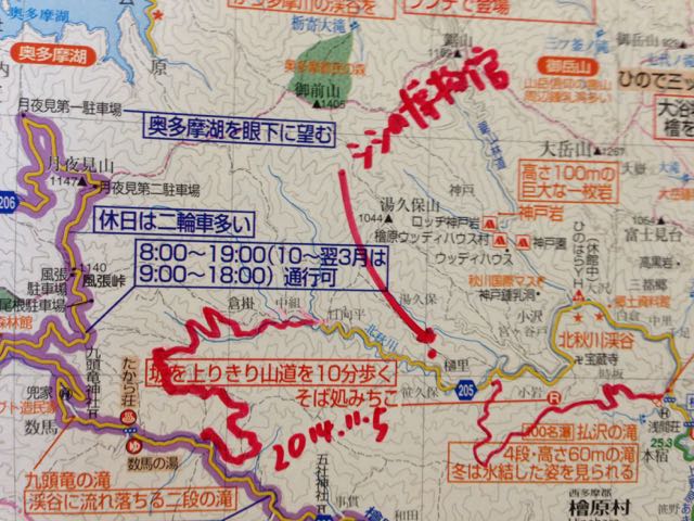 地図には通れないようにかいてあるが、実はとおれる林道